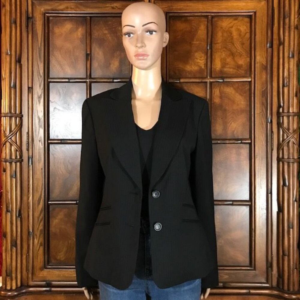 Nine West Urban Chic Black w/ Blue Pinstripes Tailored Blazer